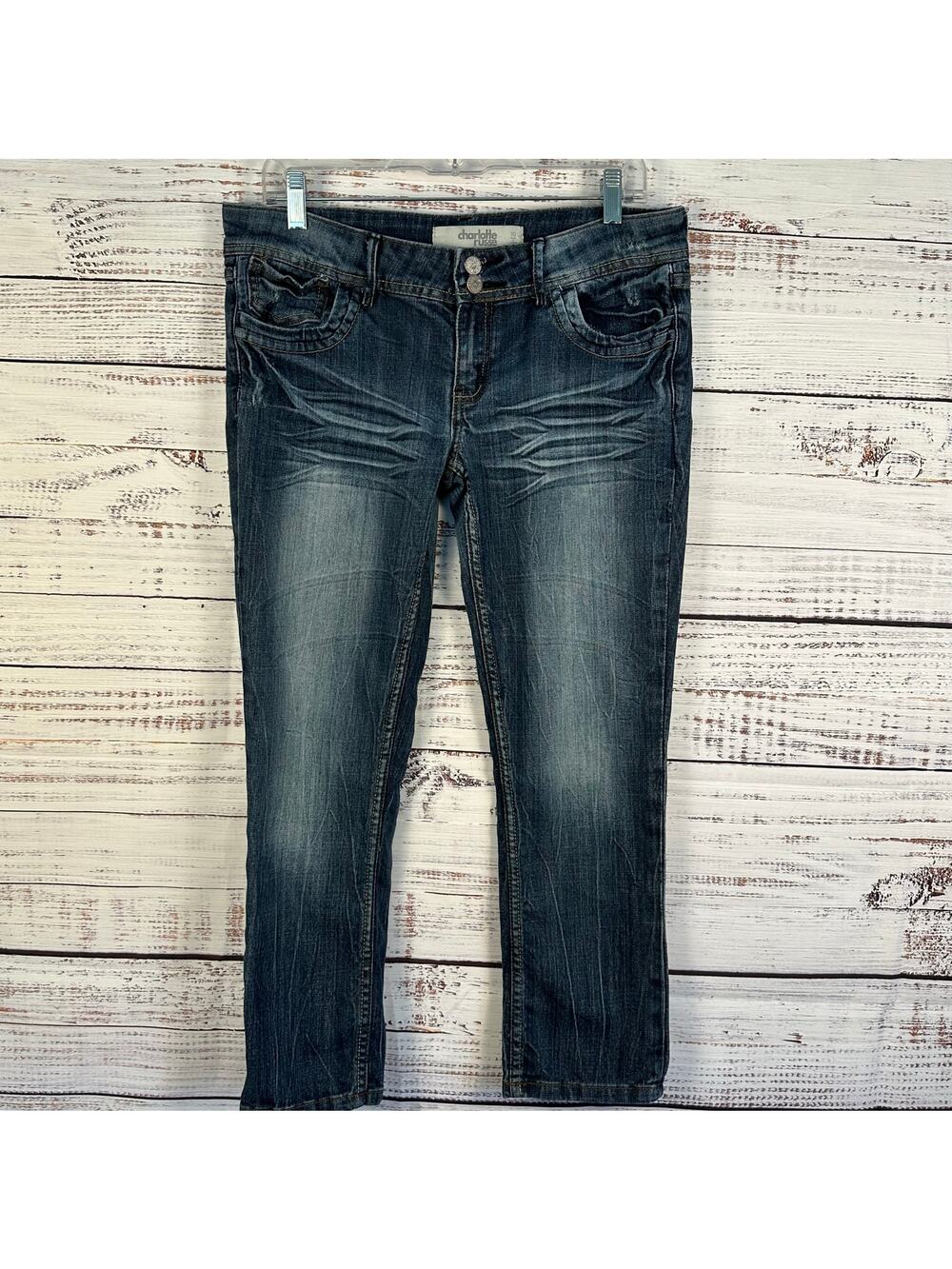 Womens Y2K Charlotte Russe Low Rise Denim Jean Capris Crop Distressed Stretch 10